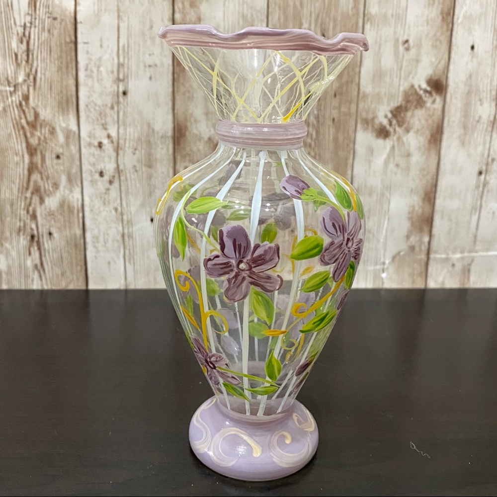 Tracy Porter Purple Flower Scalloped Rim Hand-painted Vase